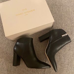 Marc Fisher Black Leather Pointed Toe Bootie